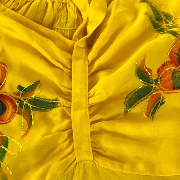 VENICE BLUE Bright Yellow Strapless Halter Dress with Floral & Embroidery, OS. - Picture 5 of 16